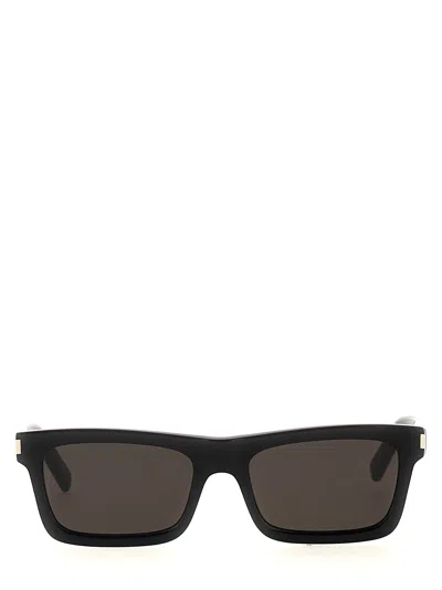 Saint Laurent '461' Rectangular Frame Sunglasses With Metal Accents In Black