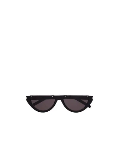 Saint Laurent Half-rim Shield Sunglasses Engraved Temples In Black