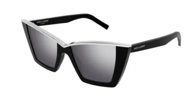 Pre-owned Saint Laurent Sl 570 002 Black-metal/silver Mirrored Cat-eye Women's Sunglasses