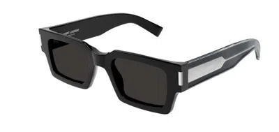 Pre-owned Saint Laurent Sl 572 001 Black-crystal/grey Square Unisex Sunglasses In Gray