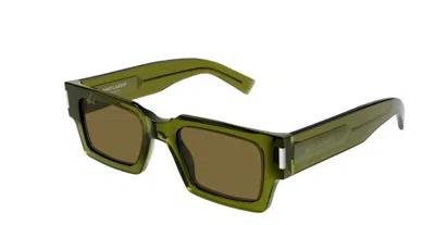 Pre-owned Saint Laurent Sl 572 005 Green/brown Square Unisex Sunglasses