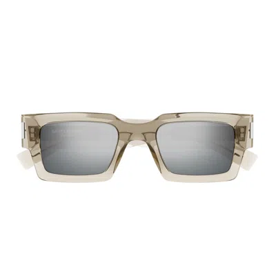 Saint Laurent Sl 572 Linea Corner Angle 003 Beige Silver Sunglasses In Grey