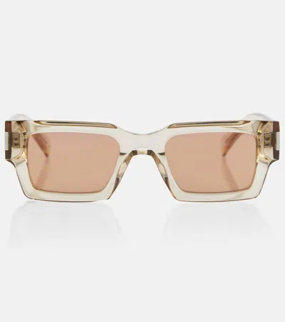Saint Laurent Womens Yellow Ys000468 Rectangle-frame Acetate Sunglasses In Beige