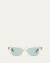 Saint Laurent Sl 592 Acetate Rectangle Sunglasses In Shiny Transparent Beige
