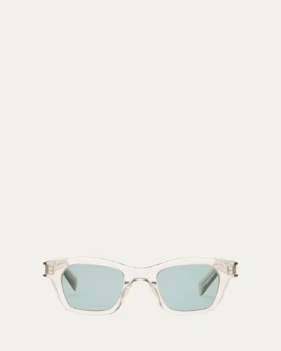 Saint Laurent Sl 592 Acetate Rectangle Sunglasses In Shiny Transparent Beige