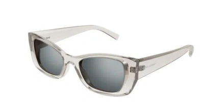 Pre-owned Saint Laurent Sl 593 003 Beige/silver Cat Eye Women's Sunglasses