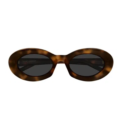 Saint Laurent Sl 594 Linea Sl Logo Sunglasses In Brown