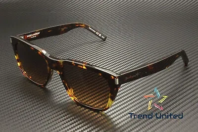 Pre-owned Saint Laurent Sl 598 003 Rectangular Squared Havana Brown 56 Mm Men's Sunglasses