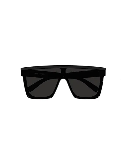 Saint Laurent Sl 607 Shield Sunglasses In 001 Black Black Black
