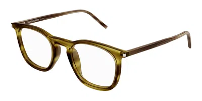 Saint Laurent Sl 623 Opt Asian Fit Men's Glasses, Tortoiseshell, Size 49 In Green