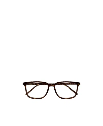 Saint Laurent Sl 645f Rectangle-frame Glasses In Brown
