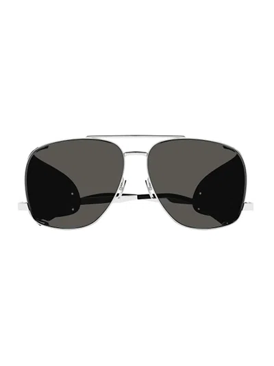 Saint Laurent Sl 653 Leon Leather Spoiler Sunglasses In Silver Silver Grey