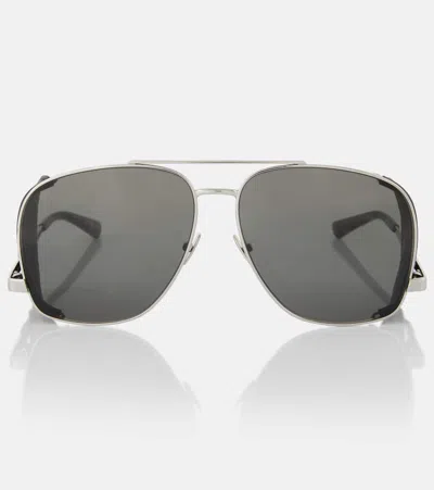 Saint Laurent Sl 653 Leon Spoiler Leather-trimmed Aviator Sunglasses In Black