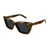 Saint Laurent Beveled Acetate Cat-eye Sunglasses In 002 Havana Havana Black