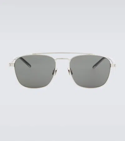 Saint Laurent Sl 665 Aviator Sunglasses In Silver