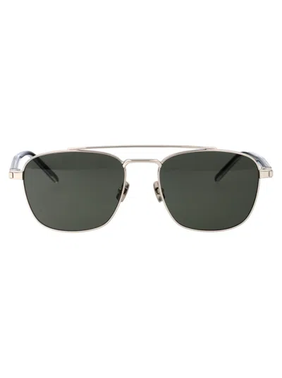 Saint Laurent Sl 665 Sunglasses In Unisex Silver Crystal Grey