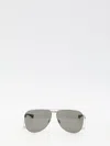Saint Laurent Logo-engraved Pilot-frame Sunglasses In Gray