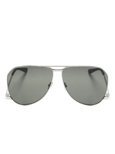 Saint Laurent Logo-engraved Pilot-frame Sunglasses In Grey