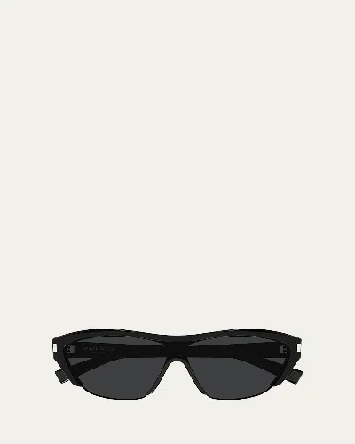 Saint Laurent Sl 704 Recycled Acetate Shield Sunglasses In Black