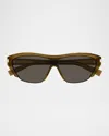 Saint Laurent Sl 704 Recycled Acetate Shield Sunglasses In Brown