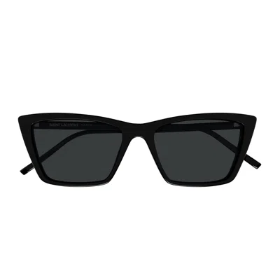 Saint Laurent Sl 737 Mica Thin Linea Sl Logo 001 Black Black Sunglasses