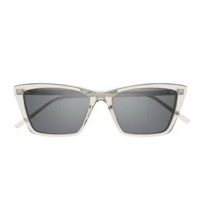 Saint Laurent Sl 737 Mica Thin Linea Sl Logo 004 Beige Silver Sunglasses In Transparent