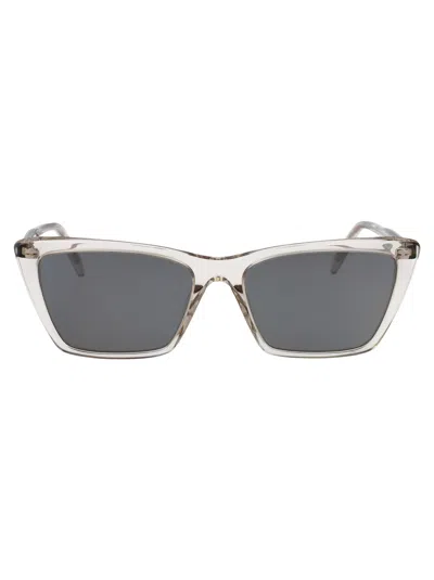 Saint Laurent Sl 737 Mica Thin Sunglasses In Beige-beige-silver