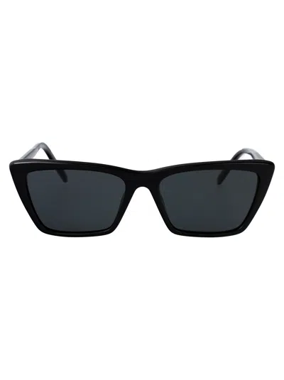 Saint Laurent Sl 737 Mica Thin Sunglasses In Black-black-black