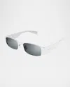Saint Laurent Rectangular Metal Sunglasses In Shiny Silver