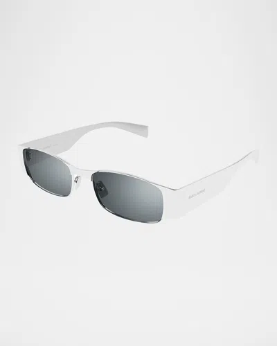 Saint Laurent 54mm Rectangular Sunglasses In Shiny Silver