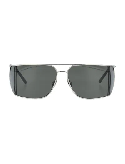 Saint Laurent Adjustable Metal Frame Sunglasses With Dark Lenses In Grey