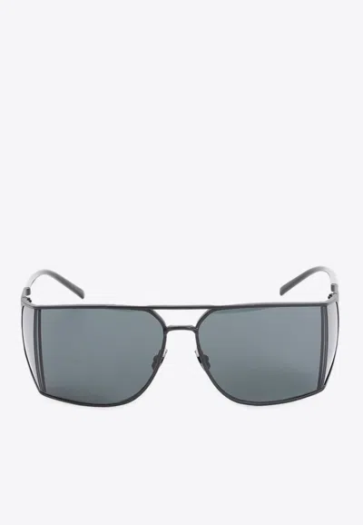 Saint Laurent Aviator Mask Sunglasses Double Bridge Slim Temples In Grey