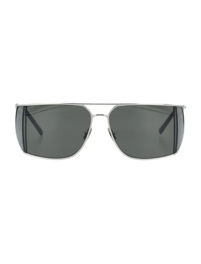 Saint Laurent Adjustable Metal Frame Sunglasses With Dark Lenses In Gray