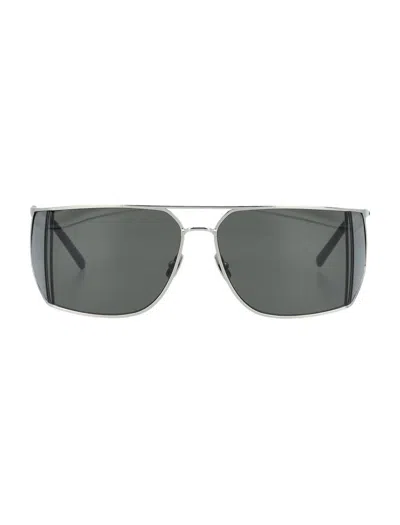 Saint Laurent Adjustable Metal Frame Sunglasses With Dark Lenses In Grey