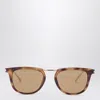 Saint Laurent Havana Logo Round Sunglasses In Brown
