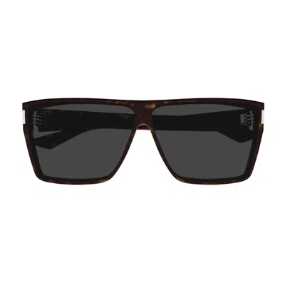 Saint Laurent Sl 756 Linea Corner Angle 002 Havana Grey Sunglasses In Brown