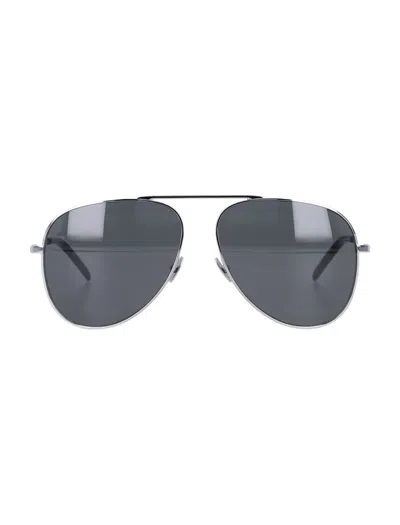 Saint Laurent Aviator Style Sun Glasses Silver In Black
