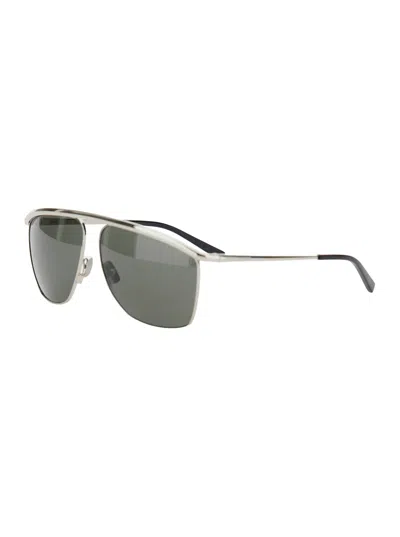 Saint Laurent 'sl 820' Metallic Aviator Sunglasses With Nylon Lenses And Curved Top Bar In Metal Wom