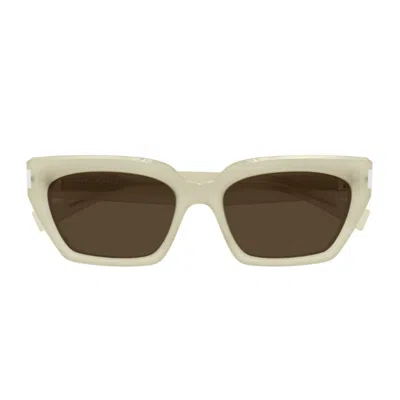 Saint Laurent Sl 826 Page Linea Corner Angle 004 Ivory Brown Sunglasses In White