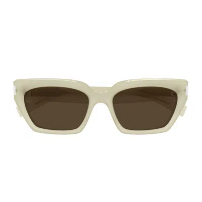 Saint Laurent Sl 826 Page Linea Corner Angle 004 Ivory Brown Sunglasses In White