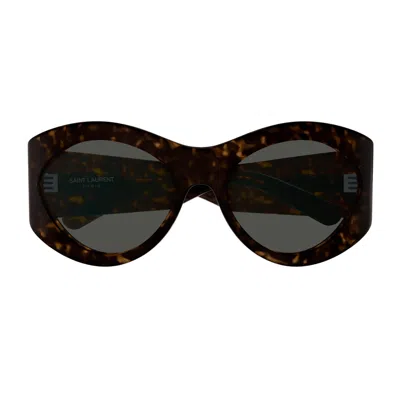 Saint Laurent Sl 854 Linea Sl Logo Havana Grey Sunglasses In Brown