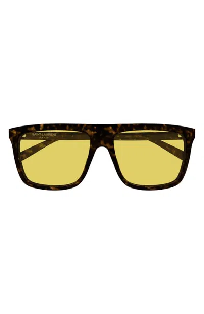 Saint Laurent Sl 904 Flat Top Square Sunglasses In Brown