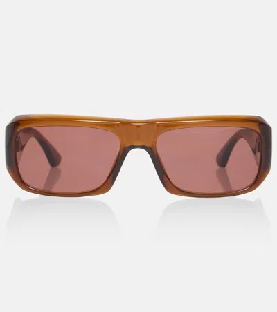Saint Laurent Sl Logo Rectangular Sunglasses In Brown