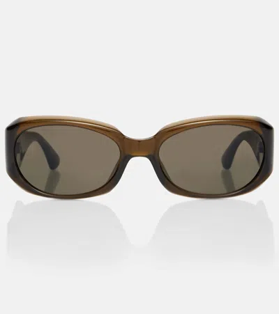 Saint Laurent Sl Logo Rectangular Sunglasses In Brown