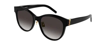 Pre-owned Saint Laurent Sl M107/k 004 Black/grey Polarized Round Women's Sunglasses In Gray