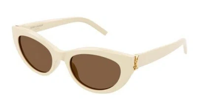 Pre-owned Saint Laurent Sl M115 004 Ivory/brown Cat-eye Women's Sunglasses