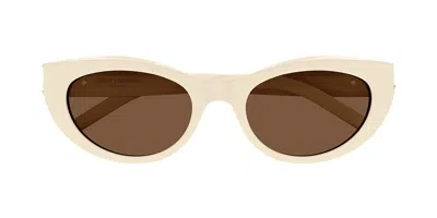 Saint Laurent Sl M115 004 Women's Sunglasses White Size 54 In Brown
