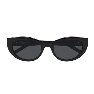 Saint Laurent Sl M115 Linea Monogram 005 Black Grey Sunglasses In 001 Black Black Black