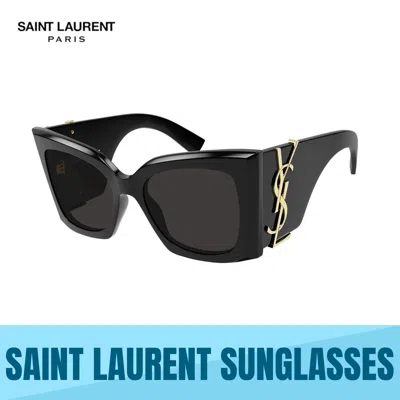 Pre-owned Saint Laurent Sl M119 Blaze 001 Black Gold -black Lens Sunglasses 53mm Authentic