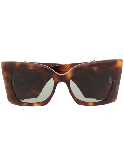 Saint Laurent Sl M119 Oversized Cat-eye Sunglasses In 002 Havana Havana Green